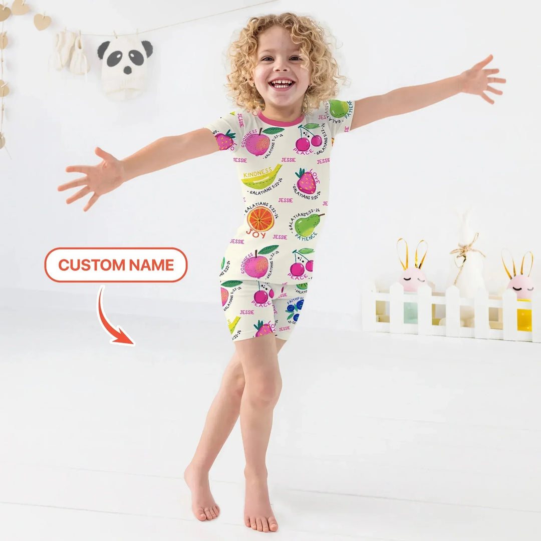 Fruit Of The Spirit custom name Two Piece Short Sleeve Shorts Pajama Set , Fruit Of The Spirit custom name Two Piece Short Sleeve Shorts Pajama Set - 12-18M