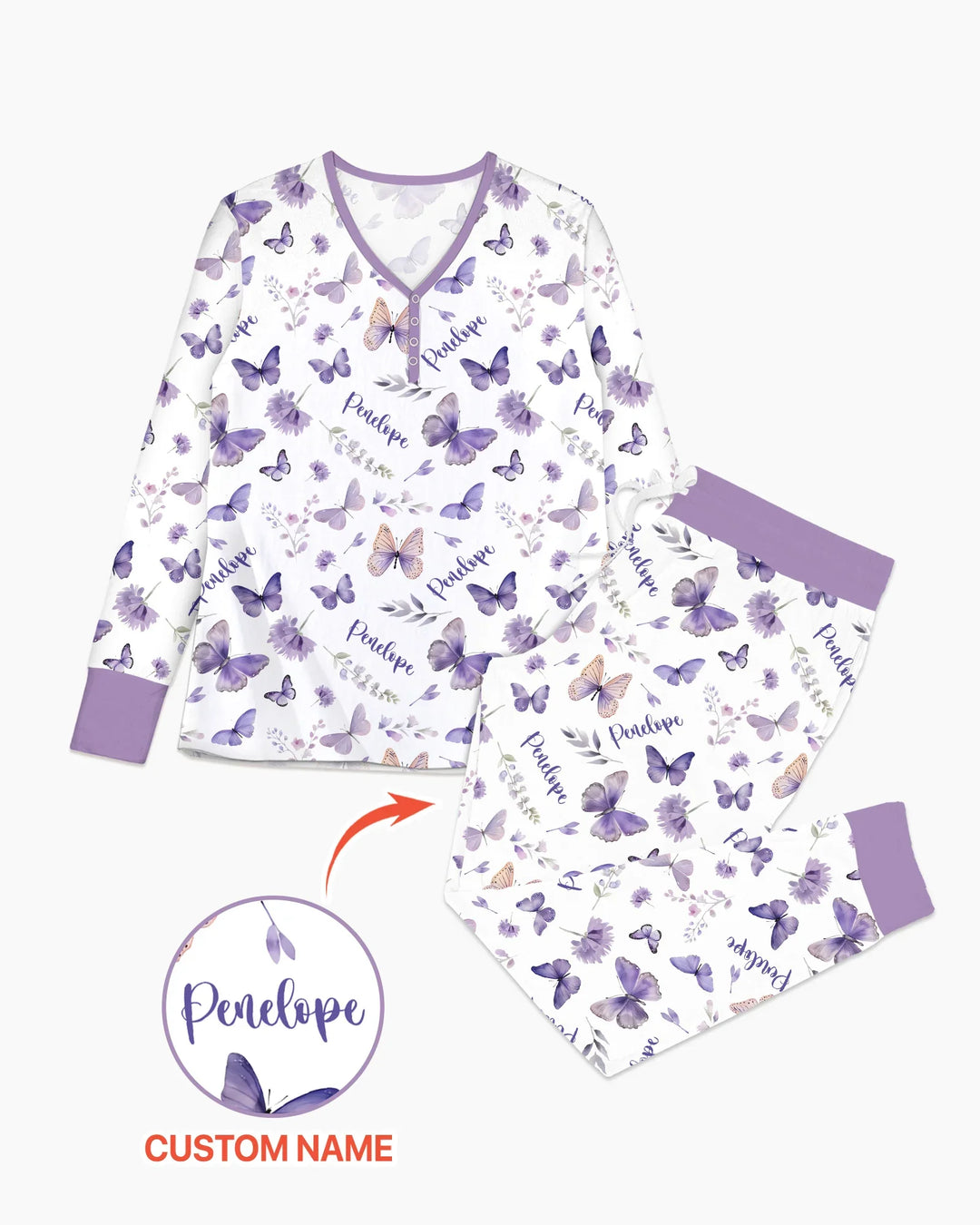 Benutzerdefinierter Name Fliederblüte Bambus Damen Pyjama-Set
