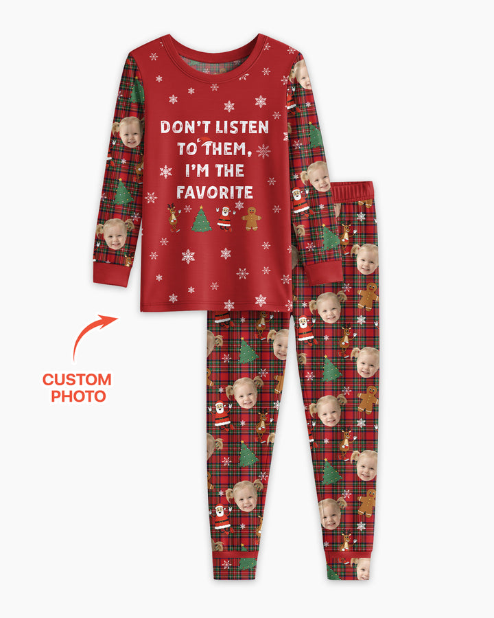 I'm The Favorite Christmas Funny Brother Sister Matching Bamboo Two Piece Long Sleeve Pajama Set