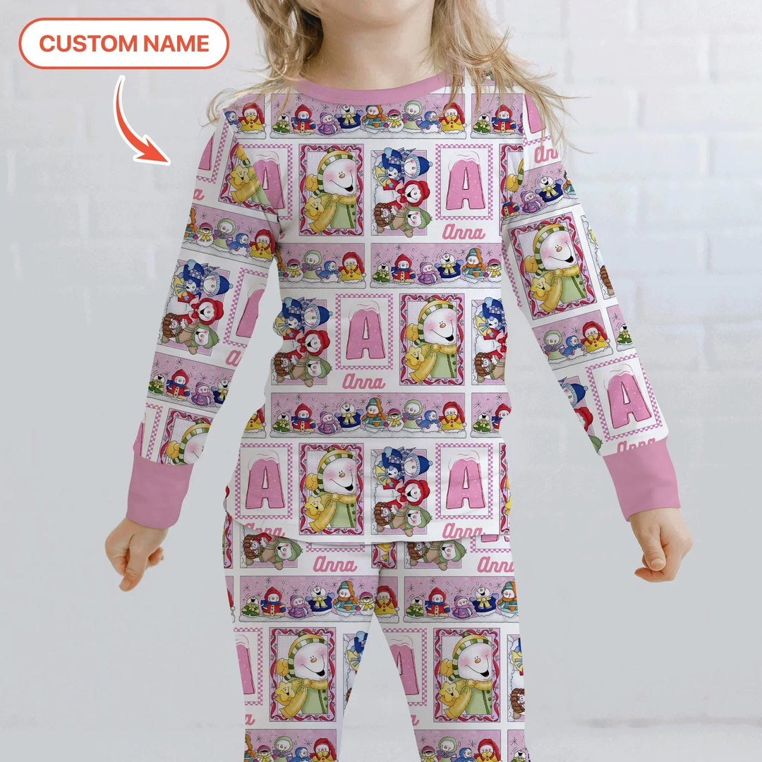 Frosty Friends Custom Name Bamboo Two Piece Long Sleeve Pajama Set