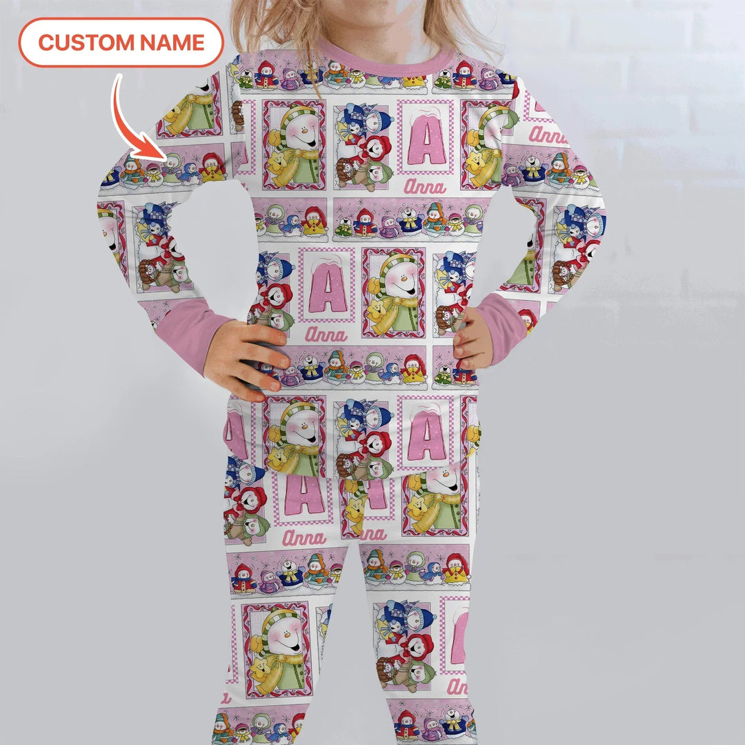 Frosty Friends Custom Name Bamboo Two Piece Long Sleeve Pajama Set