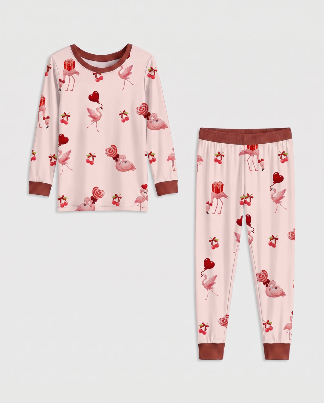 Flamingo Sweethearts Bamboo Two Piece Long Sleeve Pajama Set