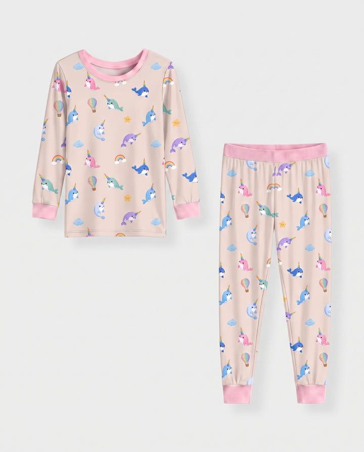 Blush Petal Narwhal Dreams Bamboo Two Piece Long Sleeve Pajama Set