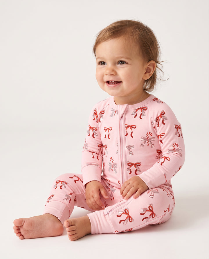 Christmas Bamboo Waffle Bamboo Convertible Zipper Romper