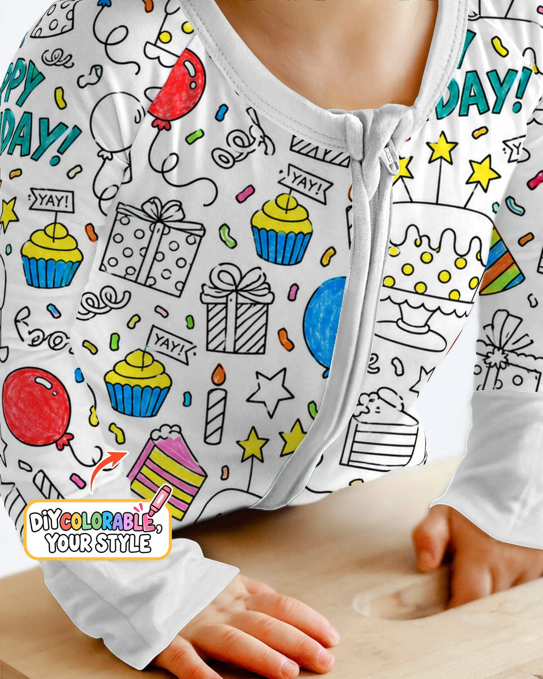 Happy Birthday Celebration Doodles Colorable Bamboo Convertible Zippy