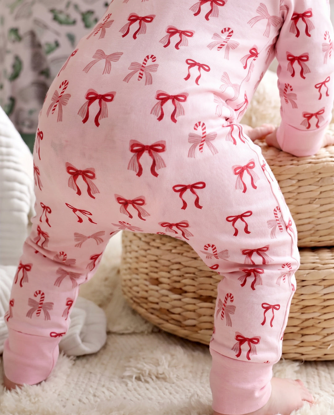 Candy Cane Bow Delight Bamboo Convertible Zipper Romper
