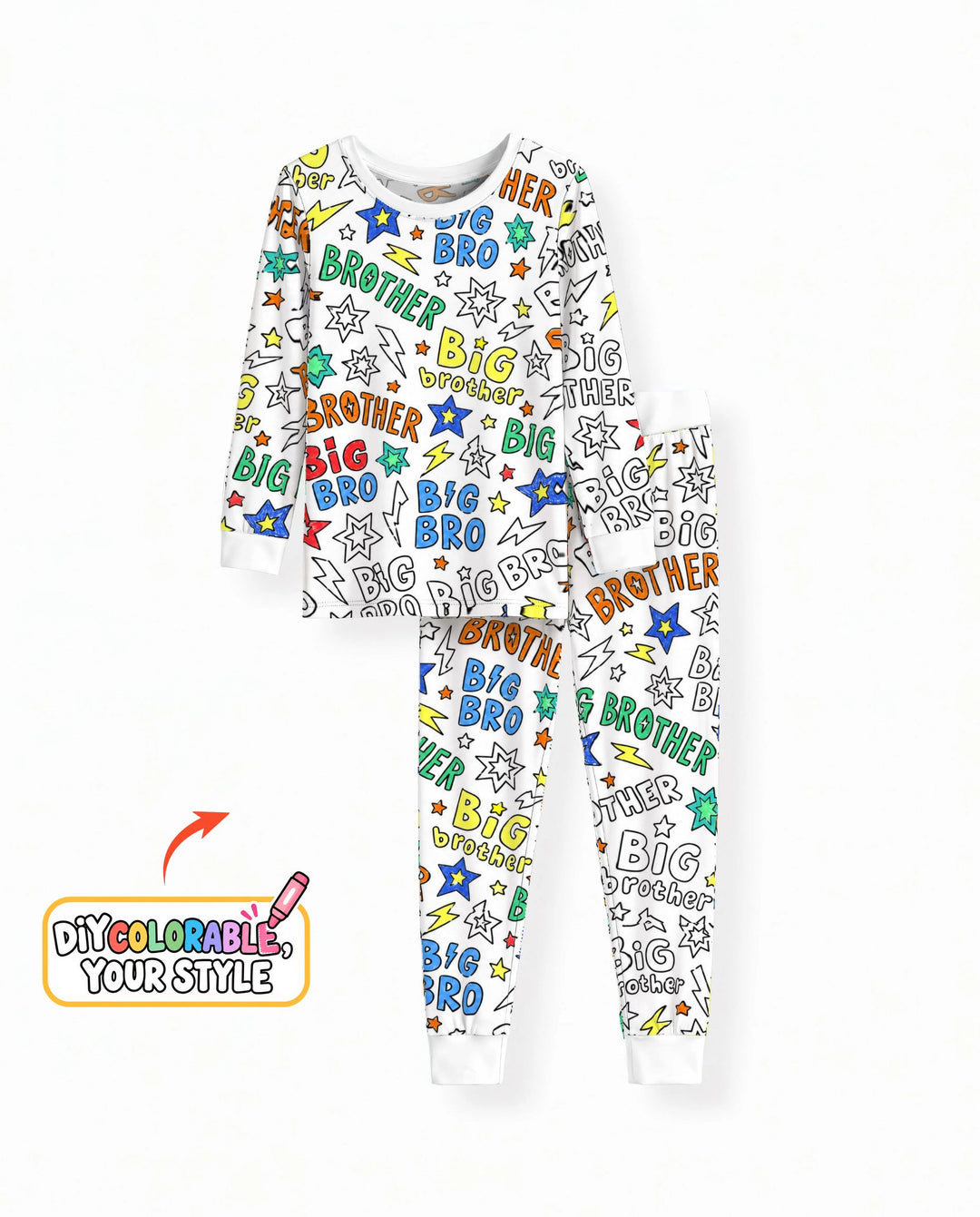 Big Brother Superhero Doodles Colorable Bamboo Two Piece Long Sleeve Pajama Set