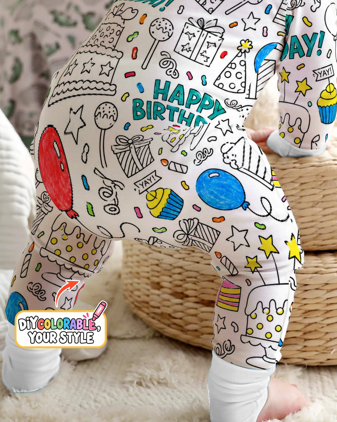 Happy Birthday Celebration Doodles Colorable Bamboo Convertible Zippy