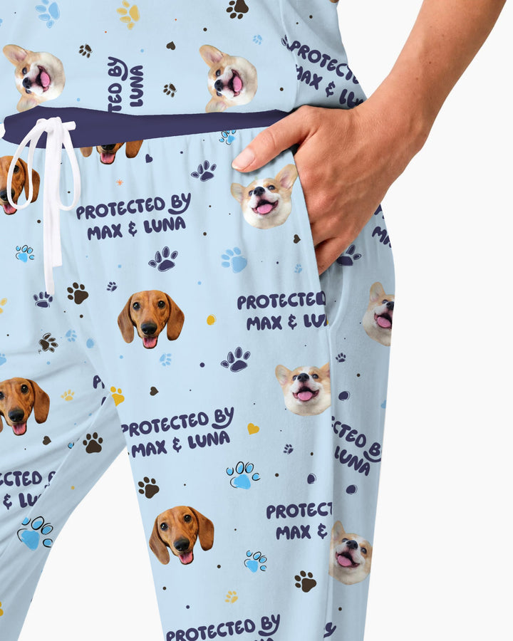 Custom Dog Photos "Protected By" Pawfect Blue Bamboo Women Pajama Set
