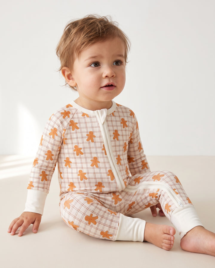 Gingerbread Plaid Parade Bamboo Convertible Zipper Romper