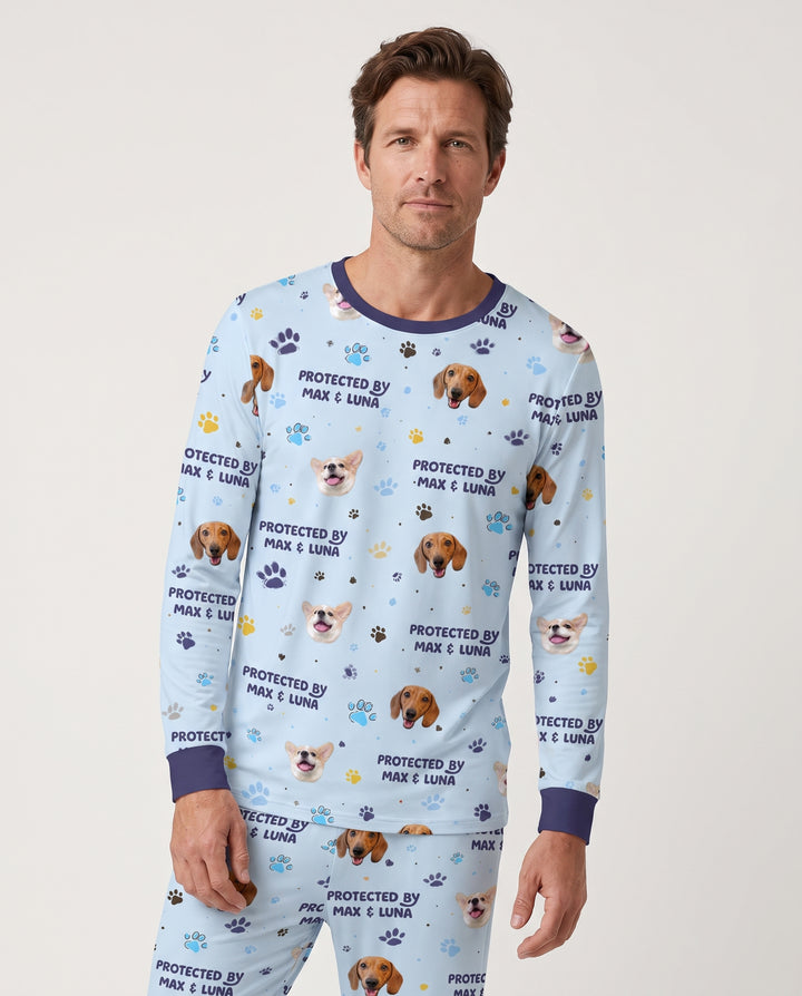 Custom Dog Photos "Protected By" Pawfect Blue Bamboo Men's Pajama Set