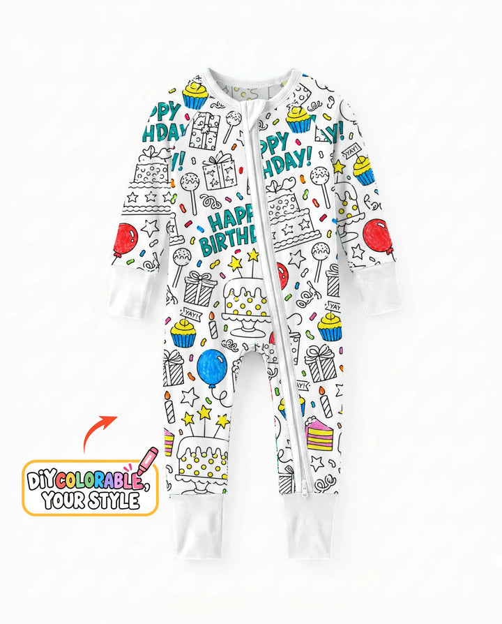 Happy Birthday Celebration Doodles Colorable Bamboo Convertible Zippy