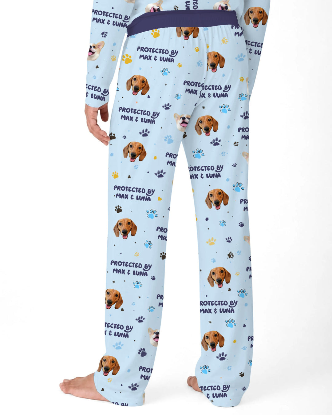 Custom Dog Photos "Protected By" Pawfect Blue Bamboo Men's Pajama Set