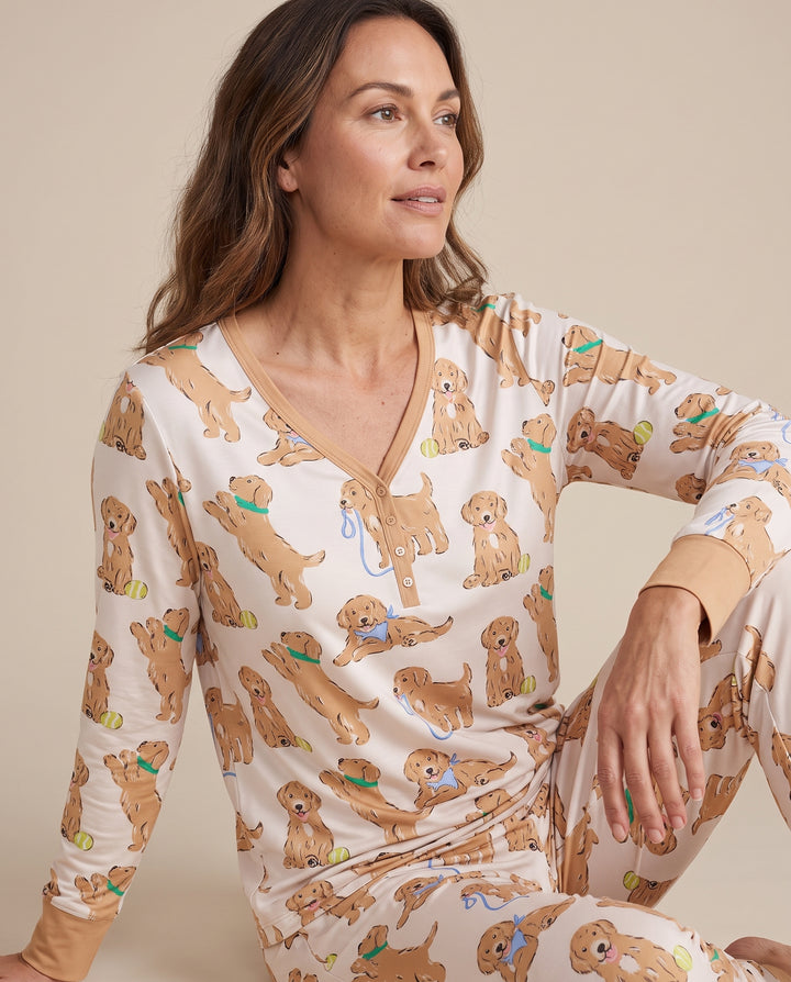 Golden Puppy Playtime Bamboo Women Pajama Set