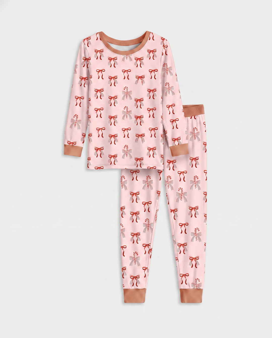 Candy Cane Bow Delight Bamboo Two Piece Long Sleeve Pajama Set