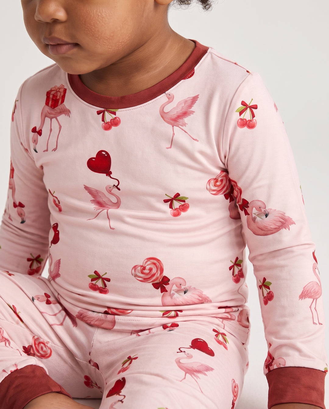 Flamingo Sweethearts Bamboo Two Piece Long Sleeve Pajama Set