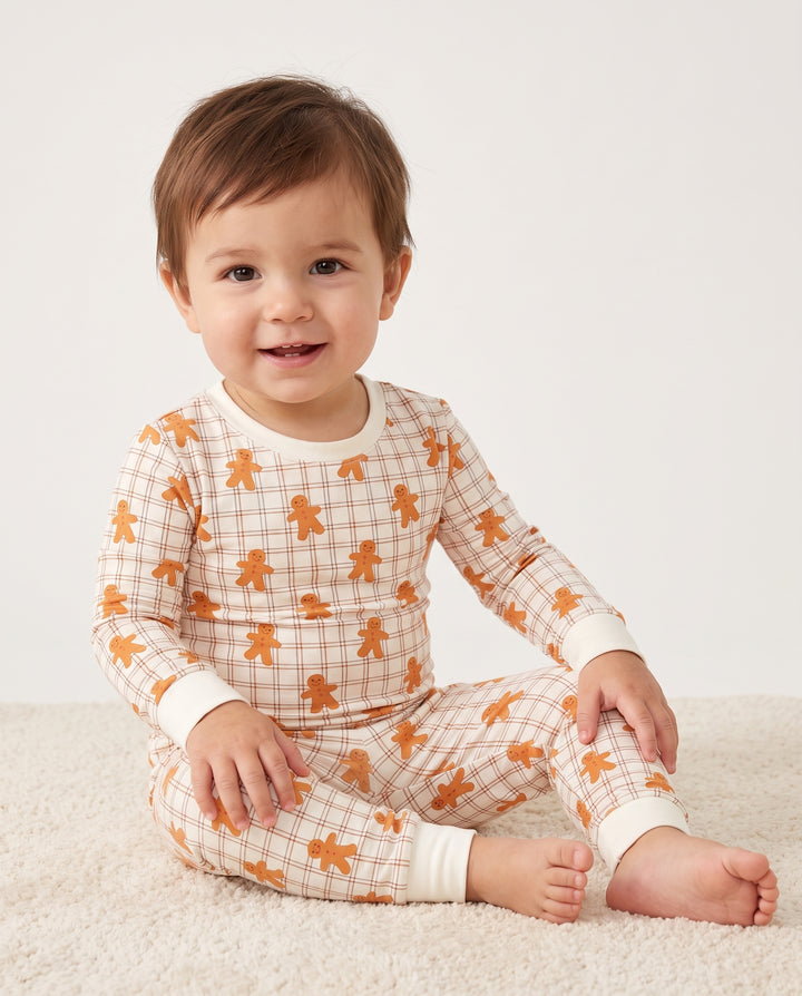 Gingerbread Plaid Parade Bamboo Two Piece Long Sleeve Pajama Set