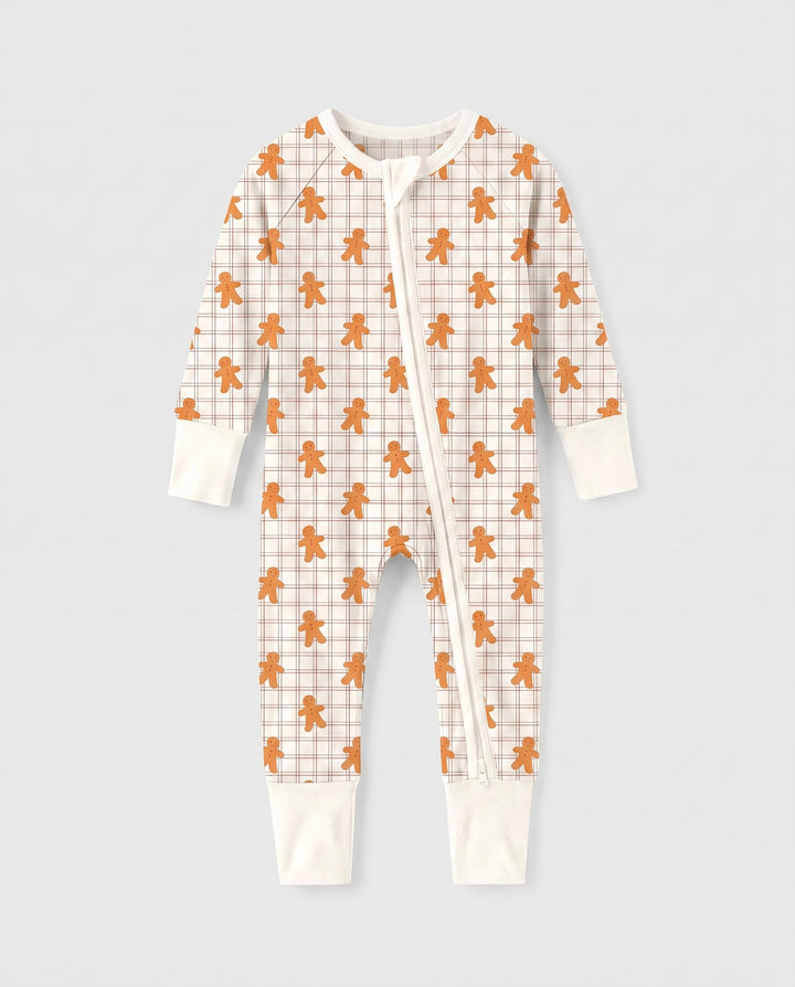 Gingerbread Plaid Parade Bamboo Convertible Zipper Romper