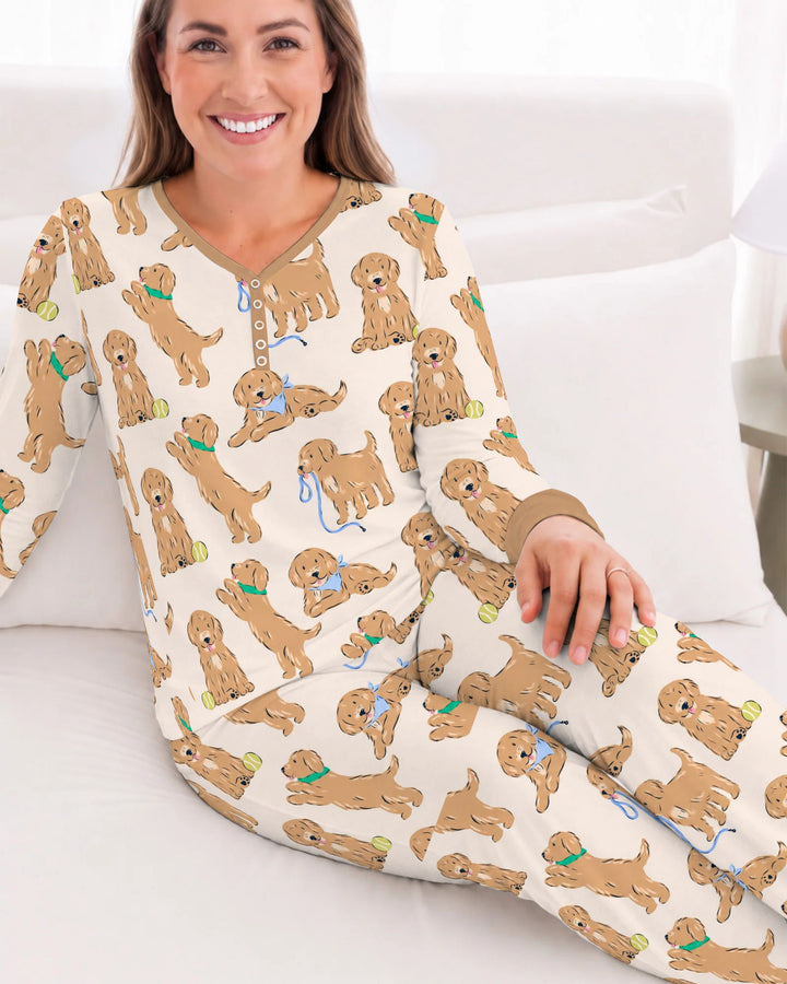 Golden Puppy Playtime Bamboo Women Pajama Set