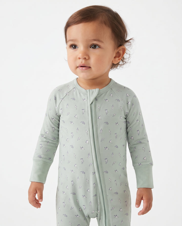Seafoam Dolphin Dance Bamboo Convertible Zipper Romper