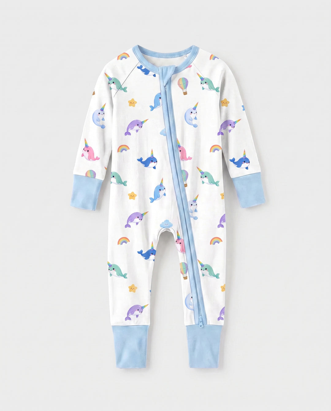 Rainbow Narwhal Dreams Bamboo Convertible Zipper Romper