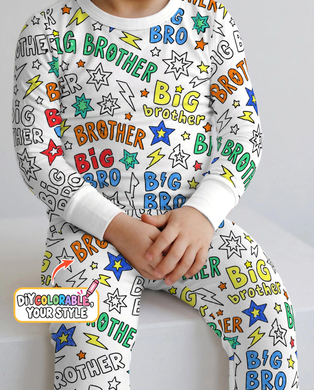 Big Brother Superhero Doodles Colorable Bamboo Two Piece Long Sleeve Pajama Set