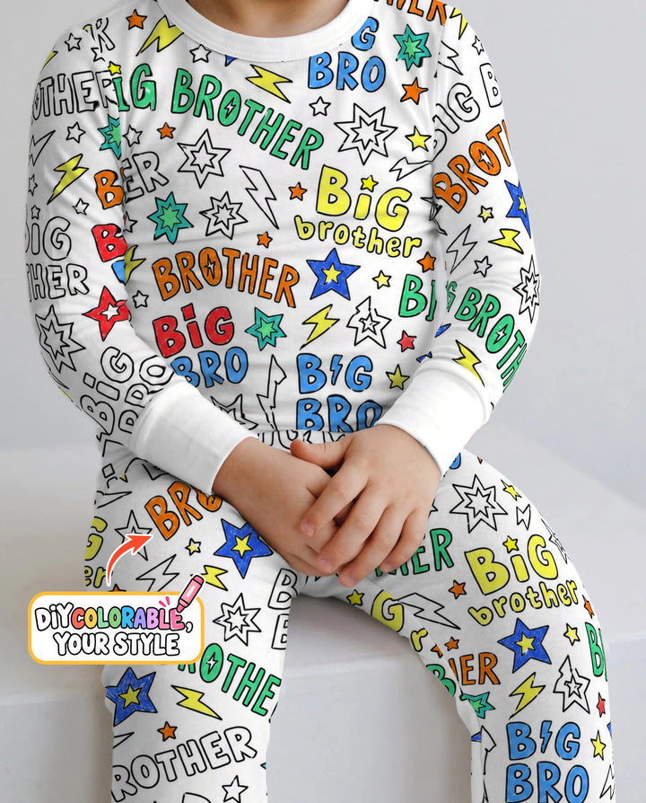 Big Brother Superhero Doodles Colorable Bamboo Two Piece Long Sleeve Pajama Set