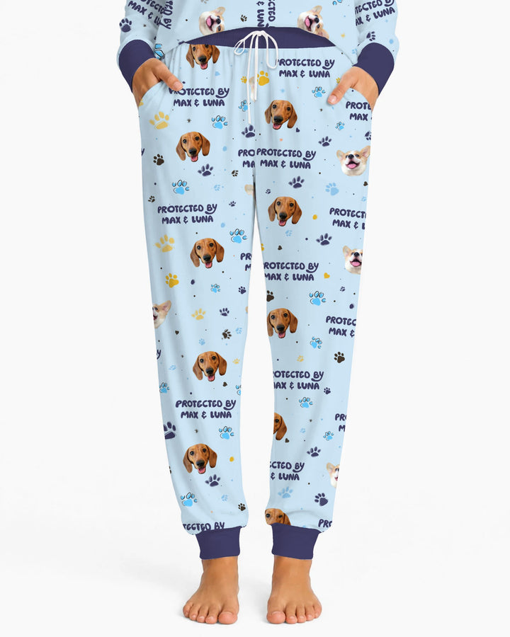 Custom Dog Photos "Protected By" Pawfect Blue Bamboo Women Pajama Set