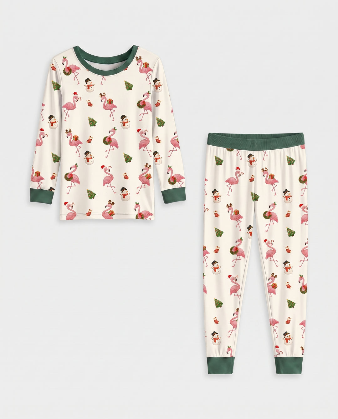 Starlight Cream Flamingo Christmas Cheer Bamboo Two Piece Long Sleeve Pajama Set