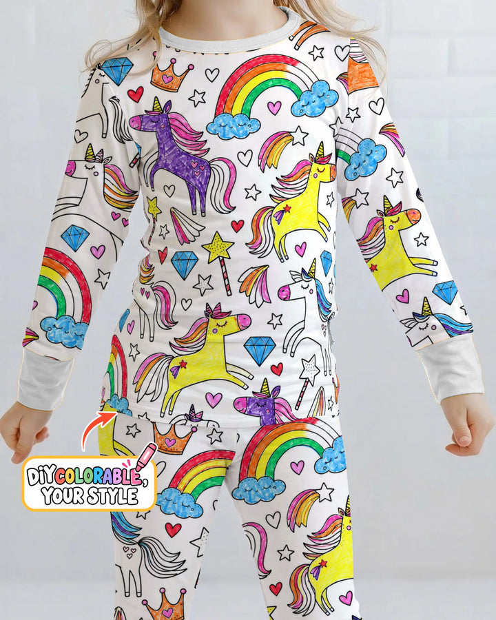 Rainbow Unicorn Magic Doodles Colorable Bamboo Two Piece Long Sleeve Pajama Set