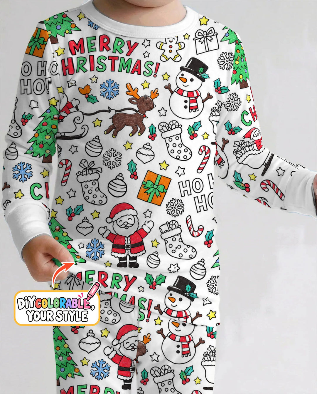 Merry Christmas Doodle Party Colorable Bamboo Two Piece Long Sleeve Pajama Set
