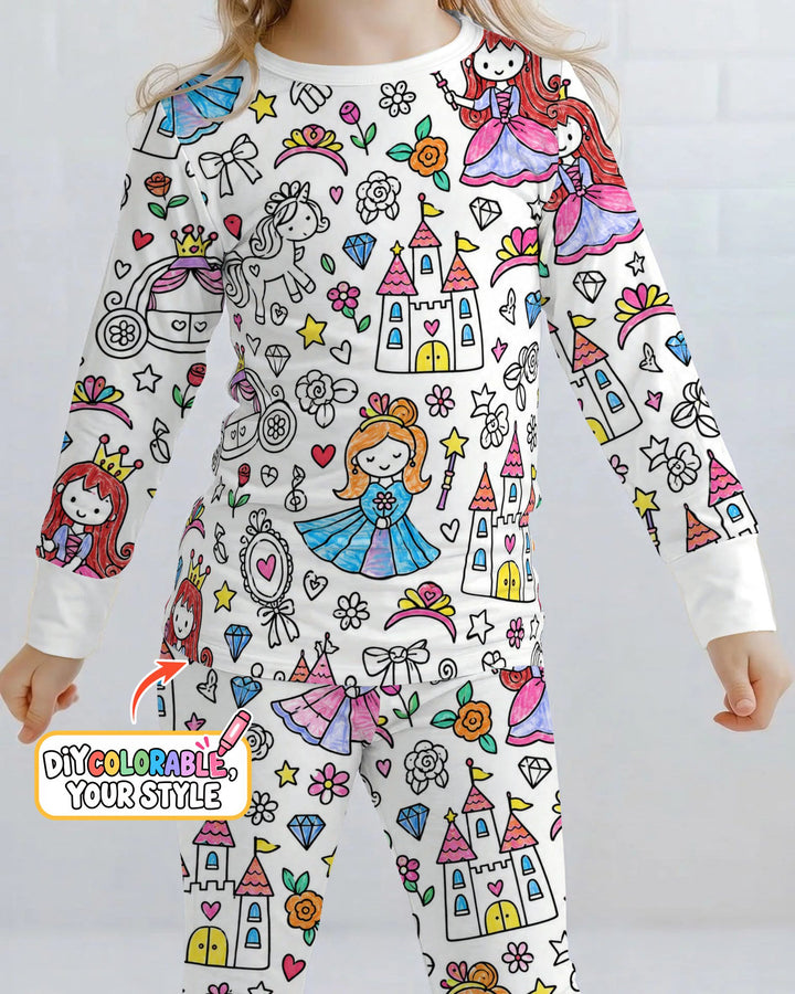 Princess Fairytale Kingdom Colorable Bamboo Two Piece Long Sleeve Pajama Set