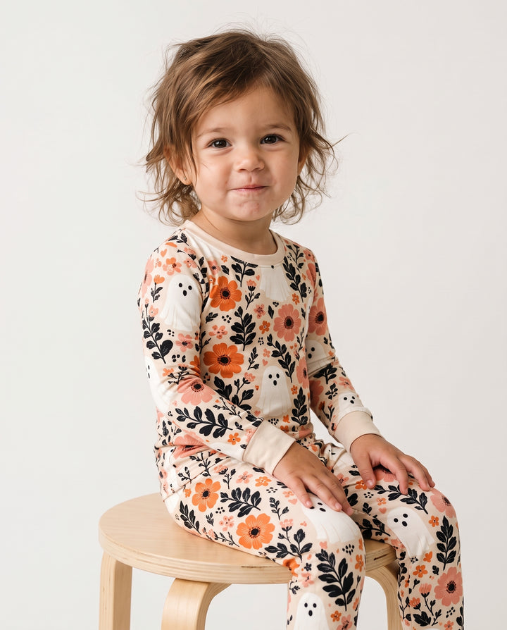 Spooky Ghost Floral Garden Bamboo Two Piece Long Sleeve Pajama Set