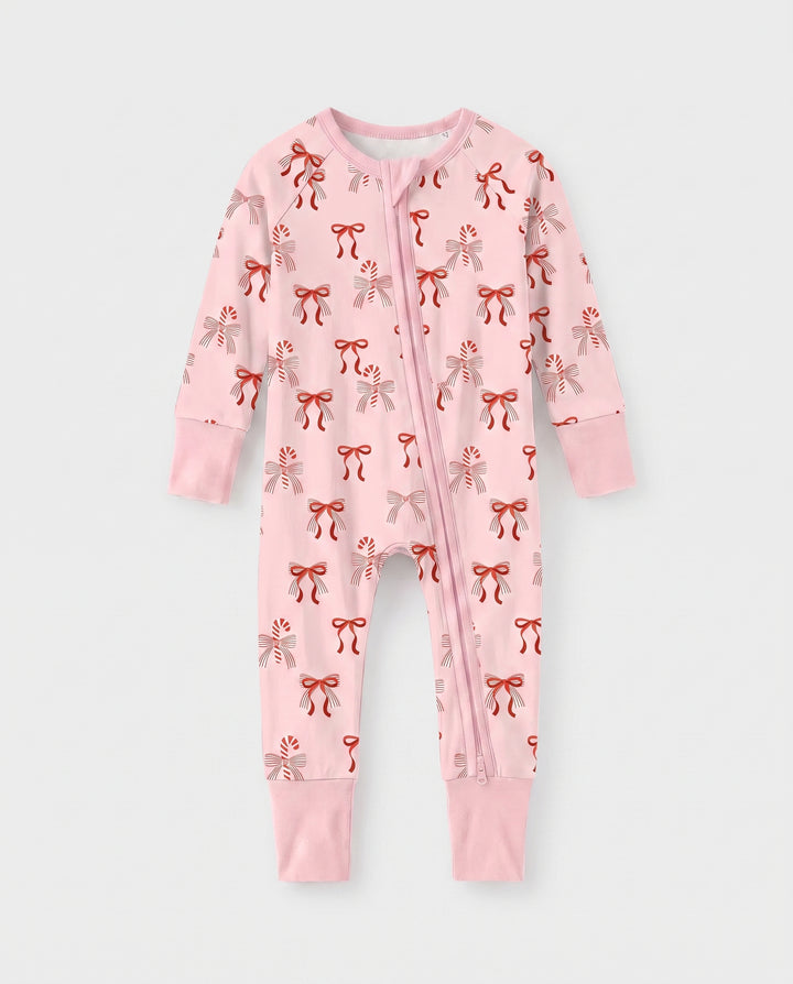 Christmas Bamboo Waffle Bamboo Convertible Zipper Romper