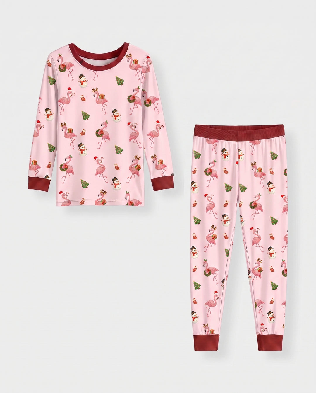 Candy Floss Flamingo Christmas Cheer Bamboo Two Piece Long Sleeve Pajama Set