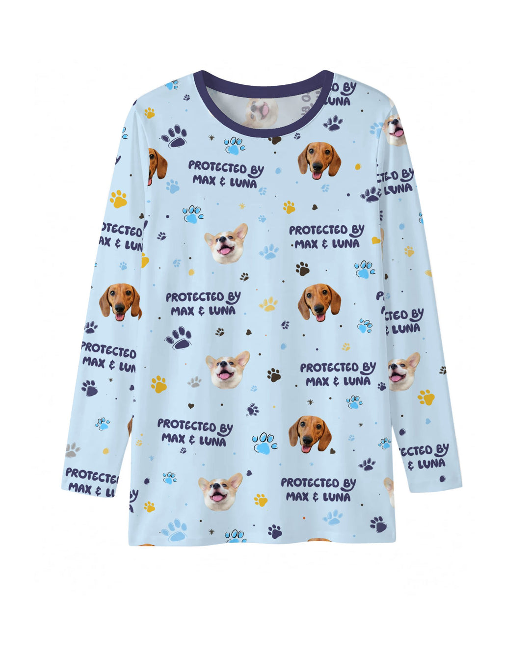 Custom Dog Photos "Protected By" Pawfect Blue Bamboo Men's Pajama Set