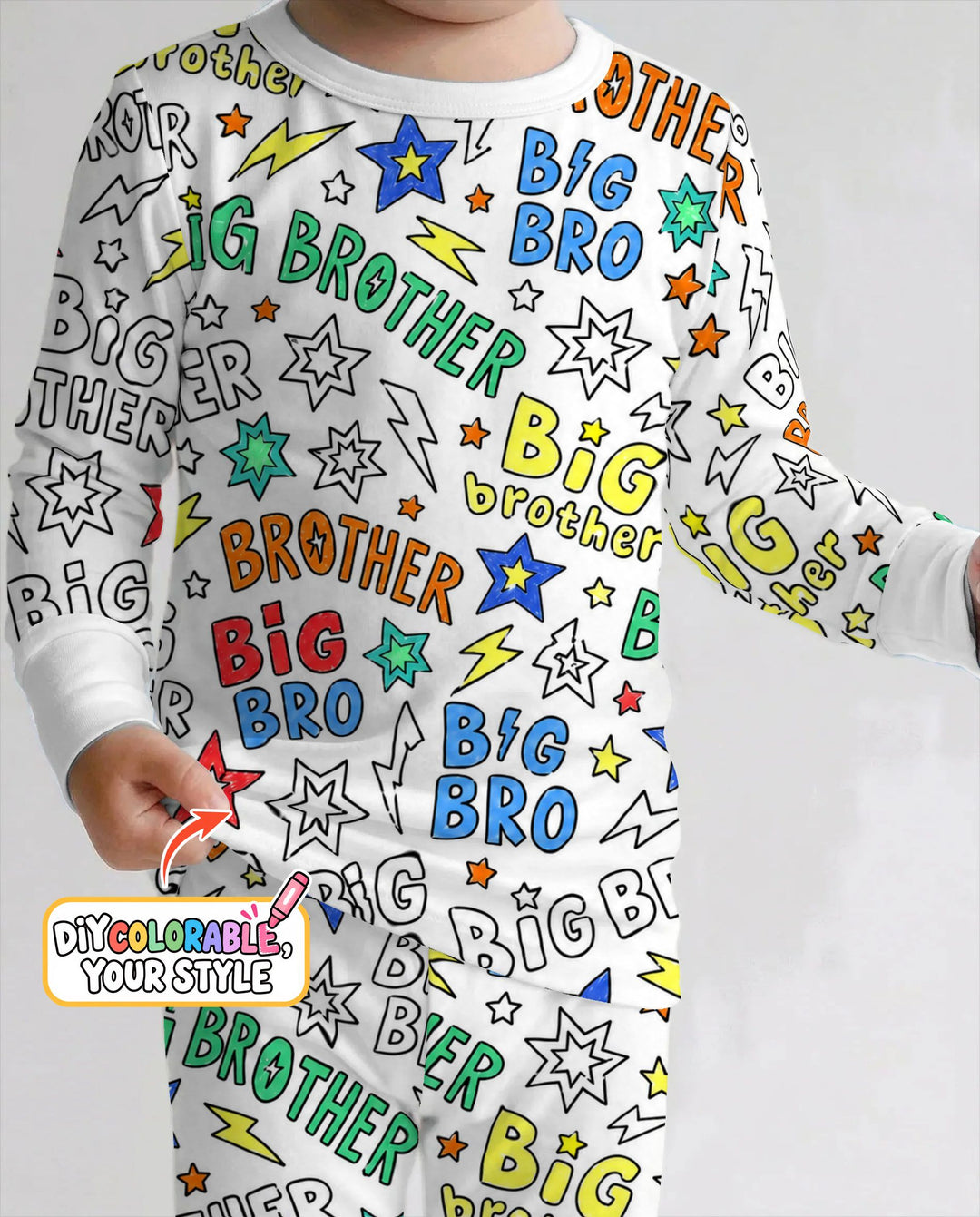 Big Brother Superhero Doodles Colorable Bamboo Two Piece Long Sleeve Pajama Set