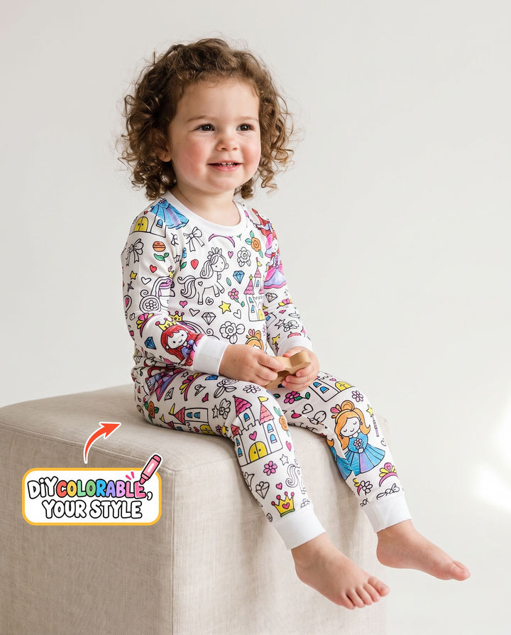 Princess Fairytale Kingdom Colorable Bamboo Two Piece Long Sleeve Pajama Set