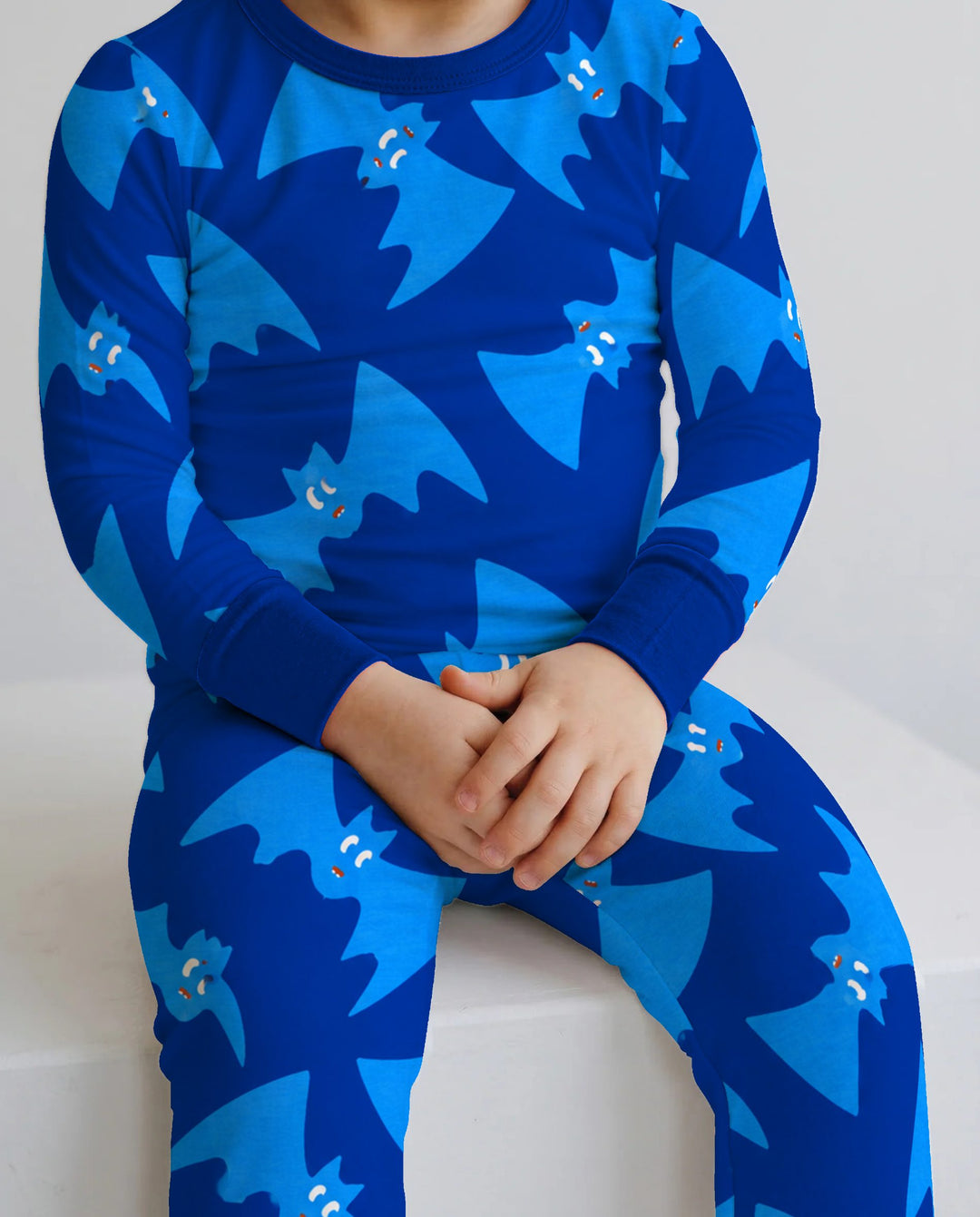 Glow In The Dark Electric Blue Bat Toss Bamboo Two Piece Long Sleeve Pajama Set