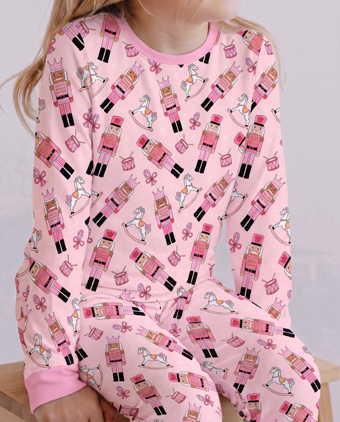 Pink Nutcracker Holiday March Bamboo Two Piece Long Sleeve Pajama Set