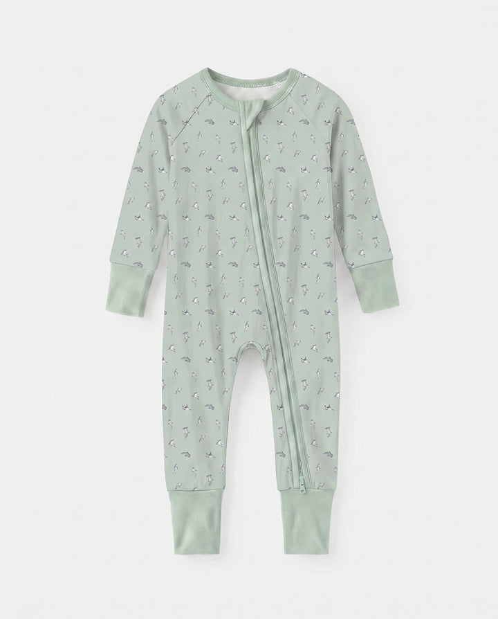 Seafoam Dolphin Dance Bamboo Convertible Zipper Romper