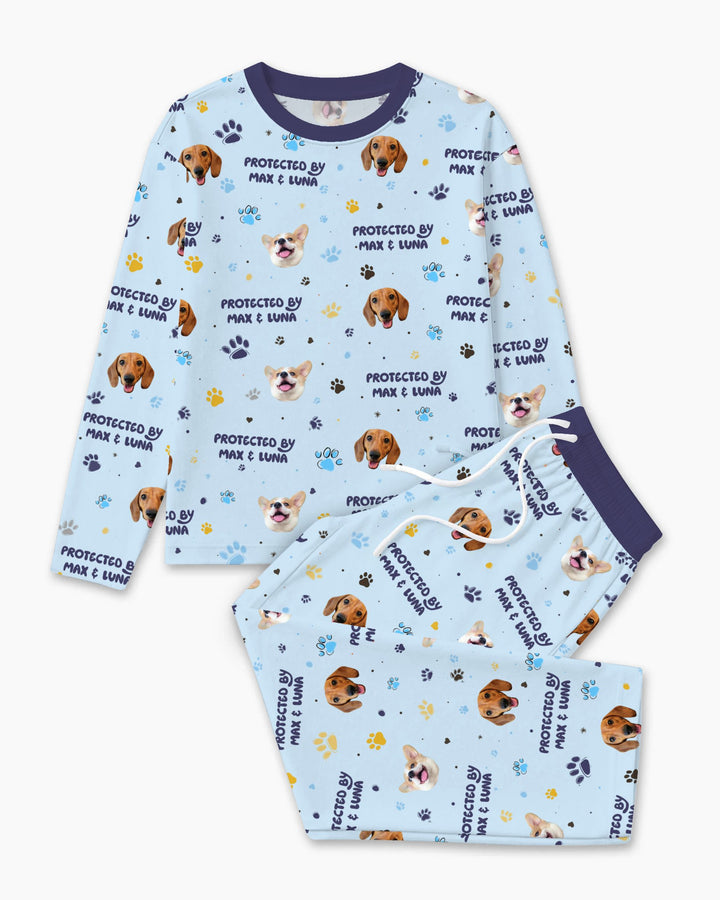 Custom Dog Photos "Protected By" Pawfect Blue Bamboo Men's Pajama Set