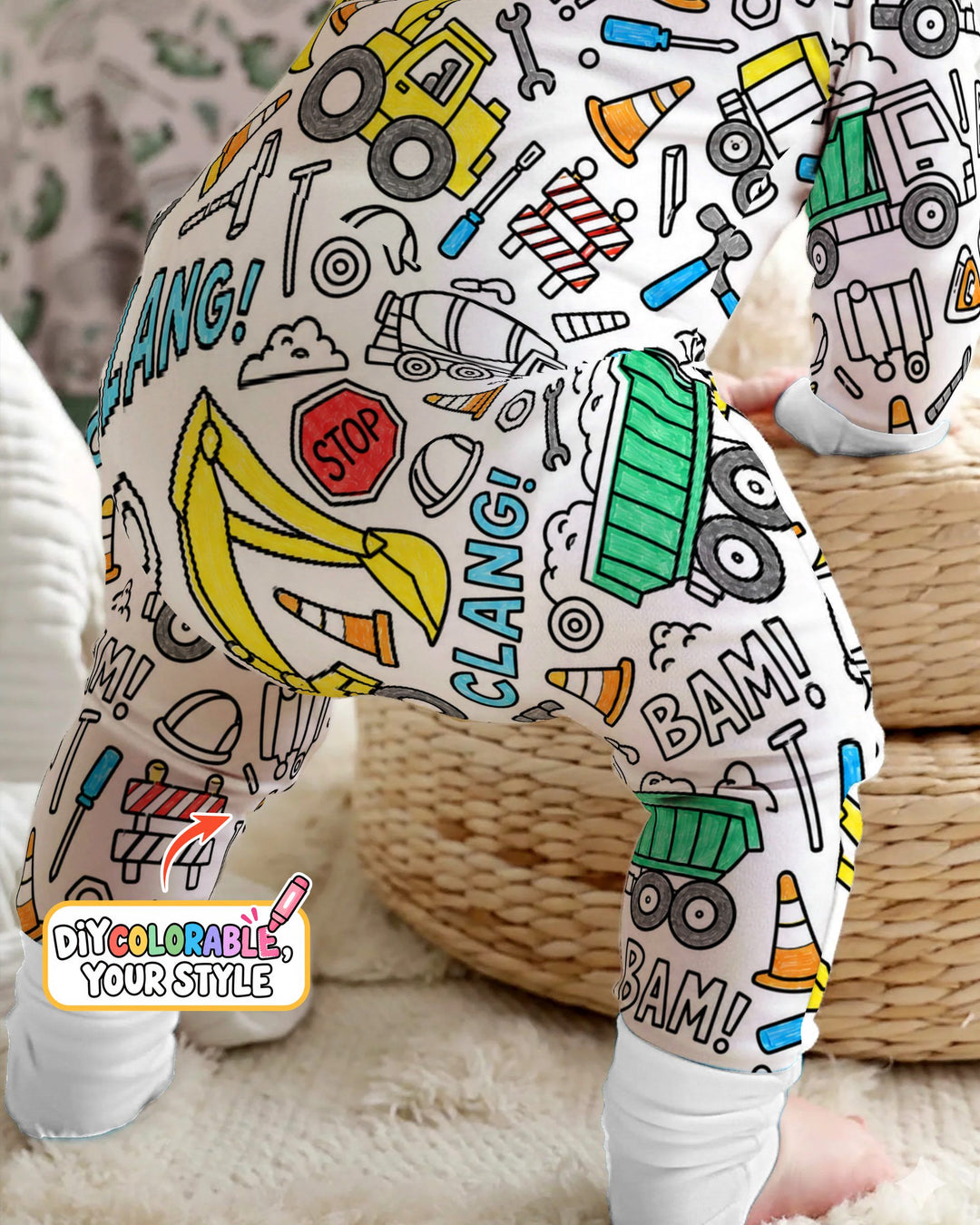 Construction Trucks Doodle Crew Colorable Bamboo Convertible Zippy