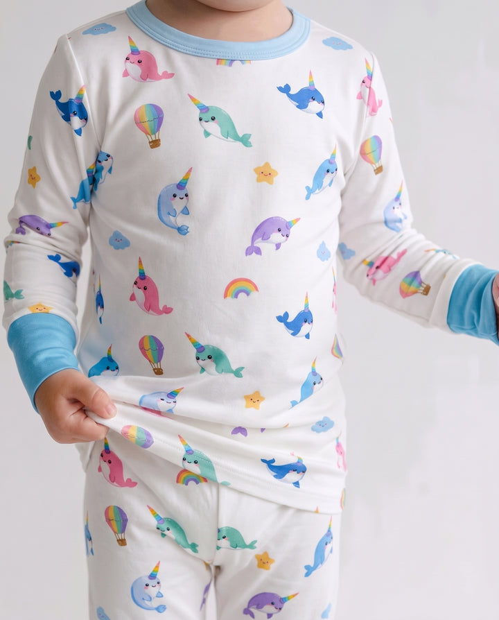 Rainbow Narwhal Dreams Bamboo Two Piece Long Sleeve Pajama Set