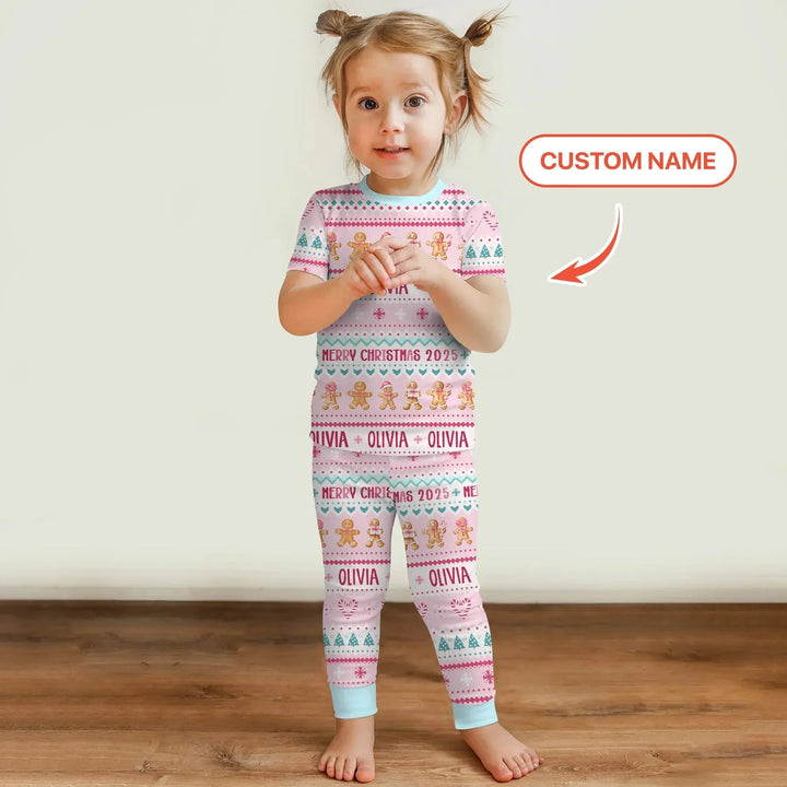 Ginger bread the Pink Custom Name Two Piece Short Sleeve Pajama Set , Ginger bread the Pink Custom Name Two Piece Short Sleeve Pajama Set - 12-18M