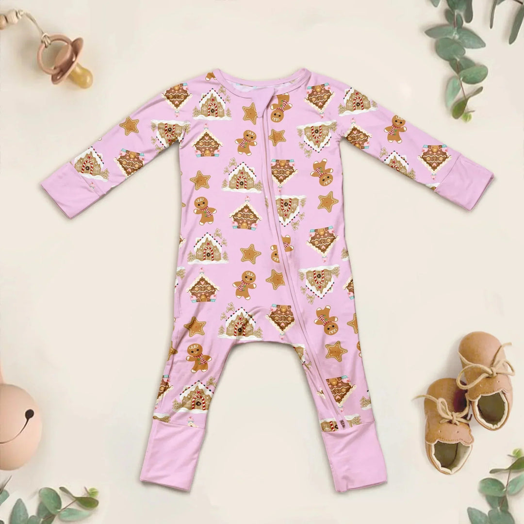 Gingerbread Bamboo Convertible Zippered Romper , Gingerbread Bamboo Convertible Zippered Romper - 0-3M