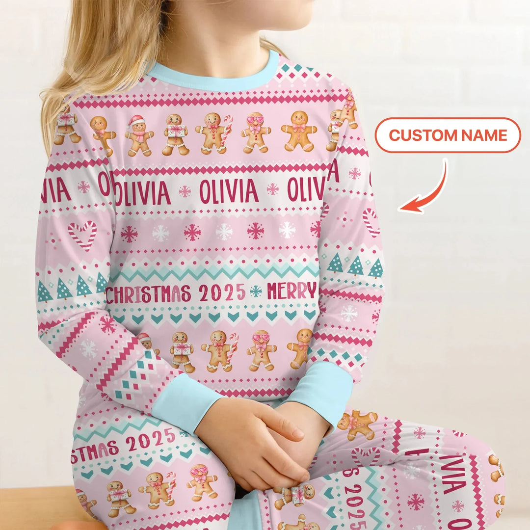 Gingerbread the Pink Custom Name Two Piece Long Sleeve Pajama Set , Gingerbread the Pink Custom Name Two Piece Long Sleeve Pajama Set - 12-18M