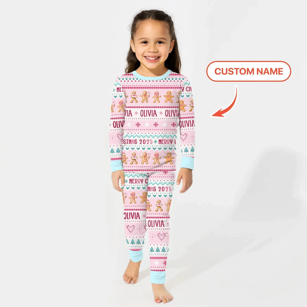 Gingerbread the Pink Custom Name Two Piece Long Sleeve Pajama Set , Gingerbread the Pink Custom Name Two Piece Long Sleeve Pajama Set - 12-18M