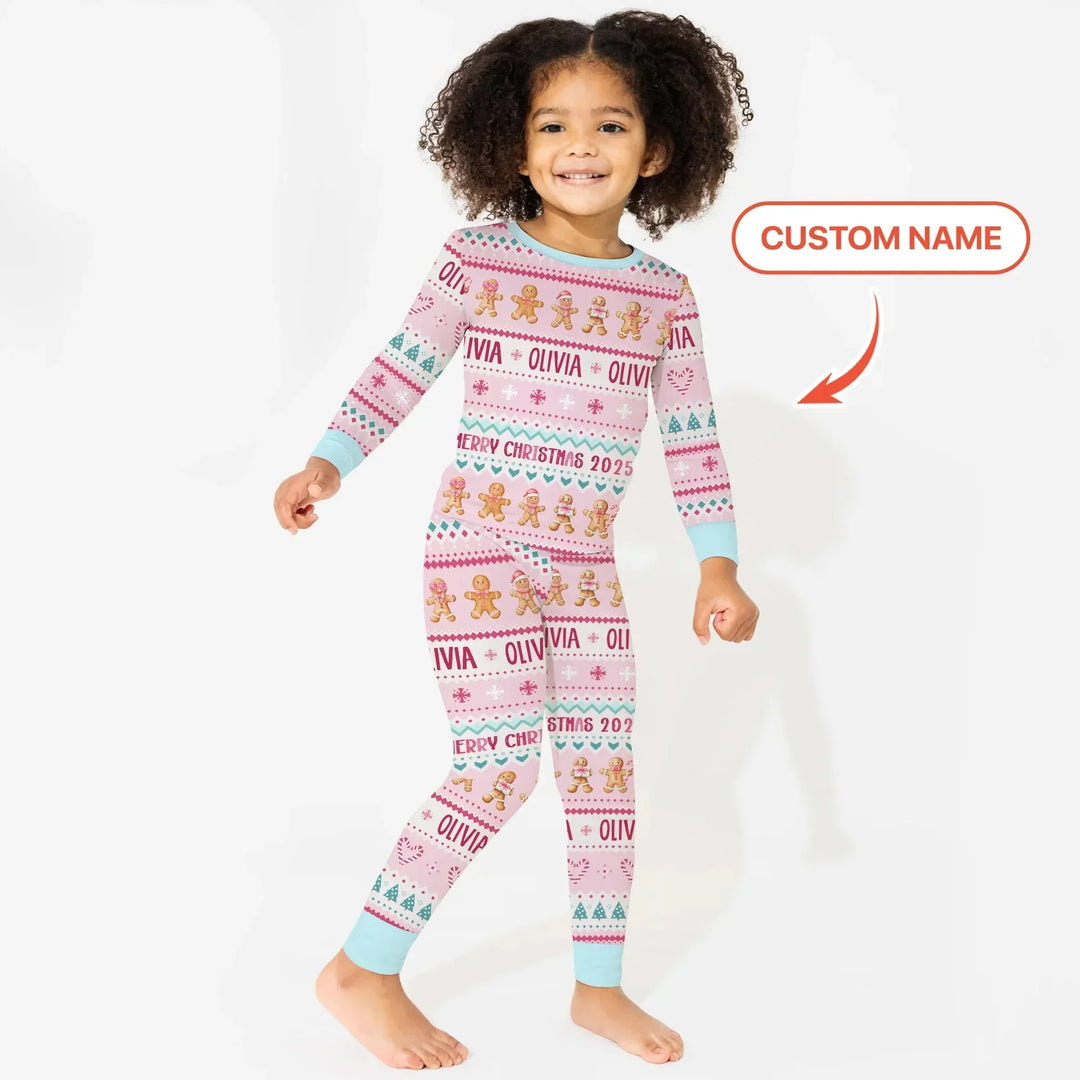 Gingerbread the Pink Custom Name Two Piece Long Sleeve Pajama Set , Gingerbread the Pink Custom Name Two Piece Long Sleeve Pajama Set - 12-18M