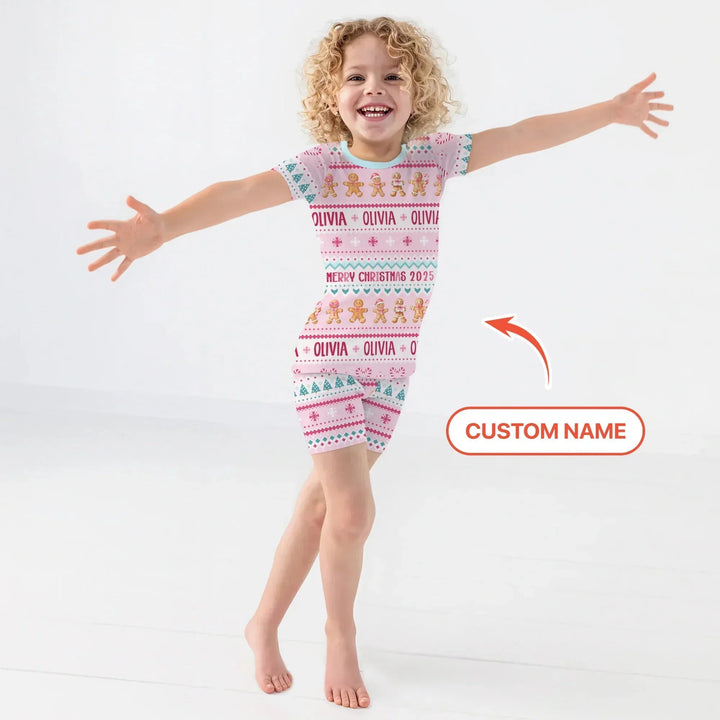Gingerbread the Pink Custom Name Two Piece Short Sleeve Shorts Pajama Set , Gingerbread the Pink Custom Name Two Piece Short Sleeve Shorts Pajama Set - 12-18M